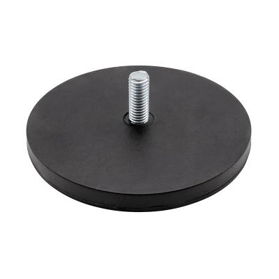 Gummibelagt neodymium magnet Ø88x8,5 mm med M8x15 gevindhals og 42,0 kg holdekraft
